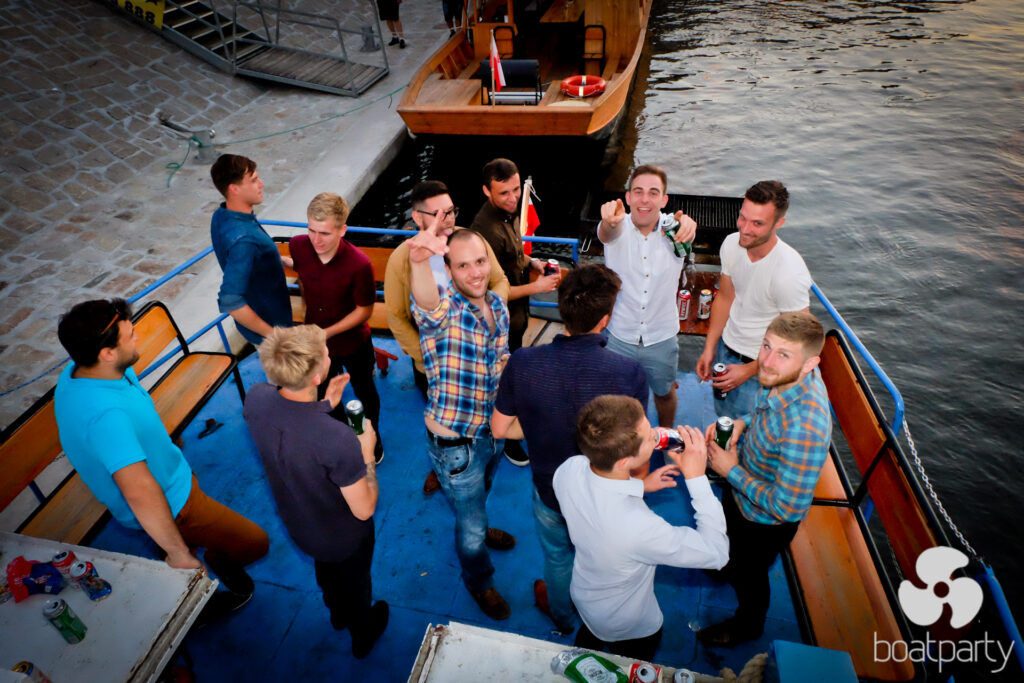 Group of friends on a boat cruise