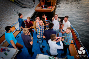 Group of friends on a boat cruise
