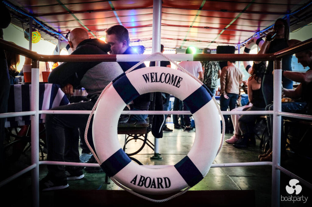 Welcome Aboard lifebuoy on the party boat