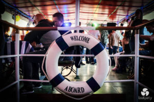 Welcome Aboard lifebuoy on the party boat