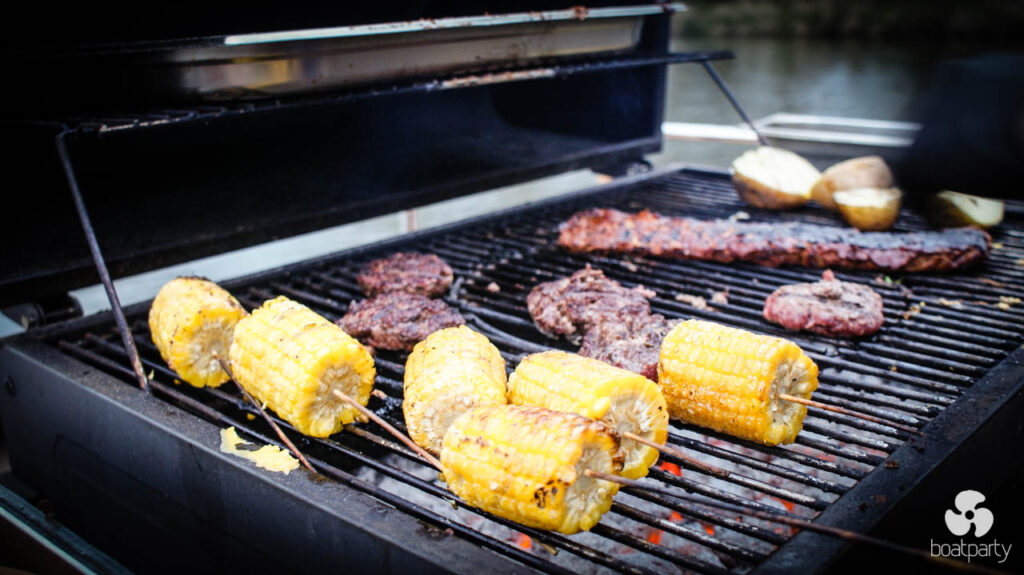 Barbecue catering at a boat party