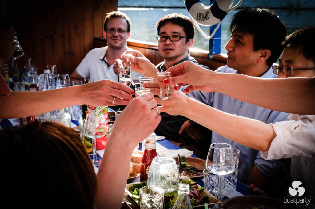 Toast during a corporate party on a boat