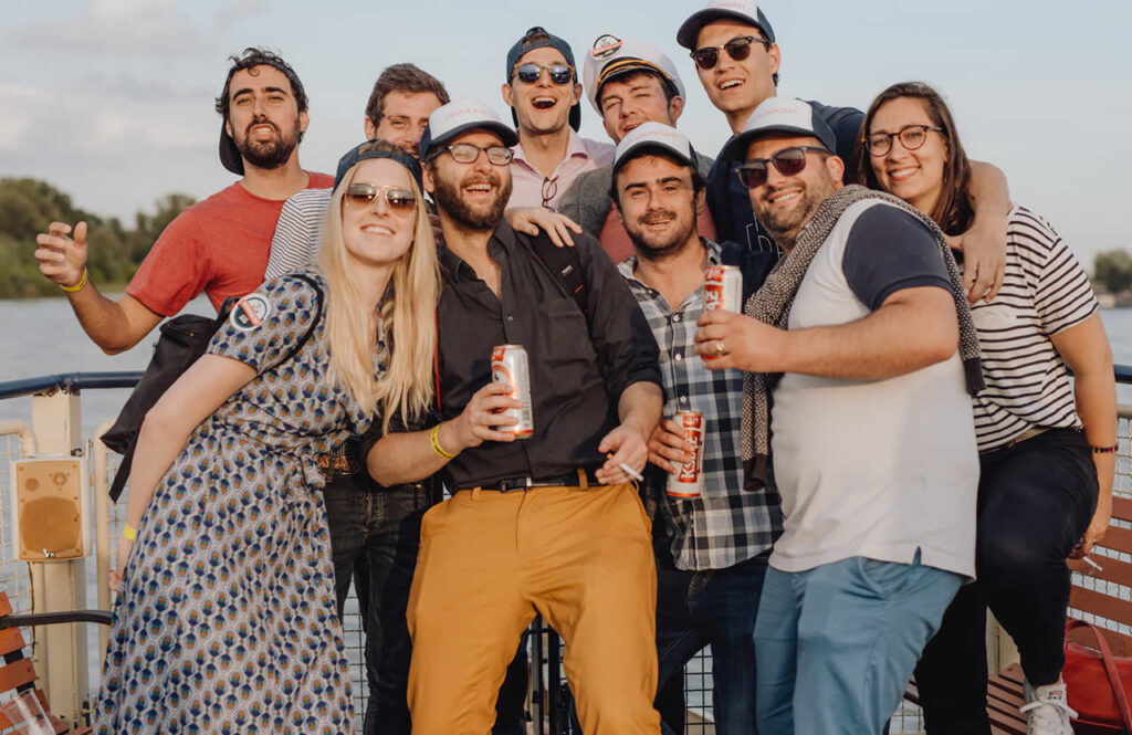 Group of friends at a boat party