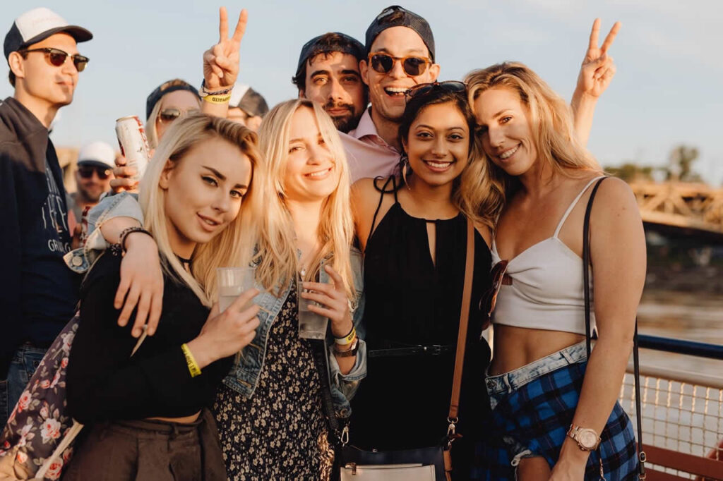 Group of friends on the party boat