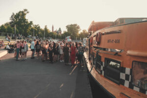 Guests boarding the party boat